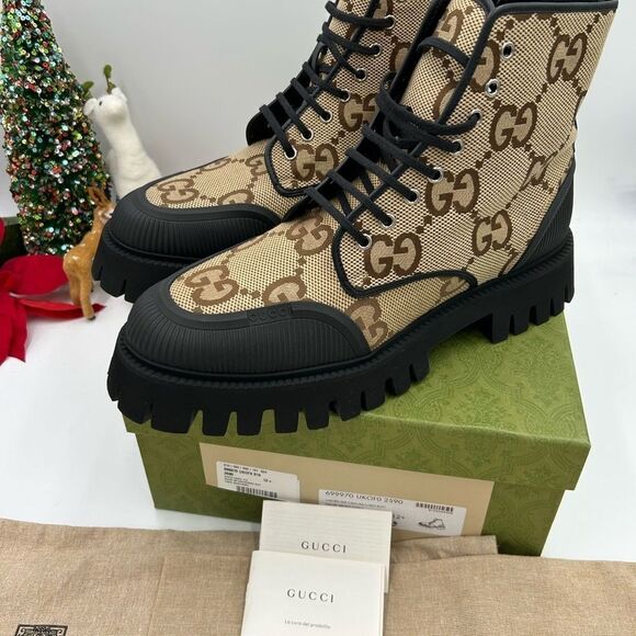Men’s Gucci maxi GG logo combat boots size 12.5 made in Italy - Picture 4 of 10